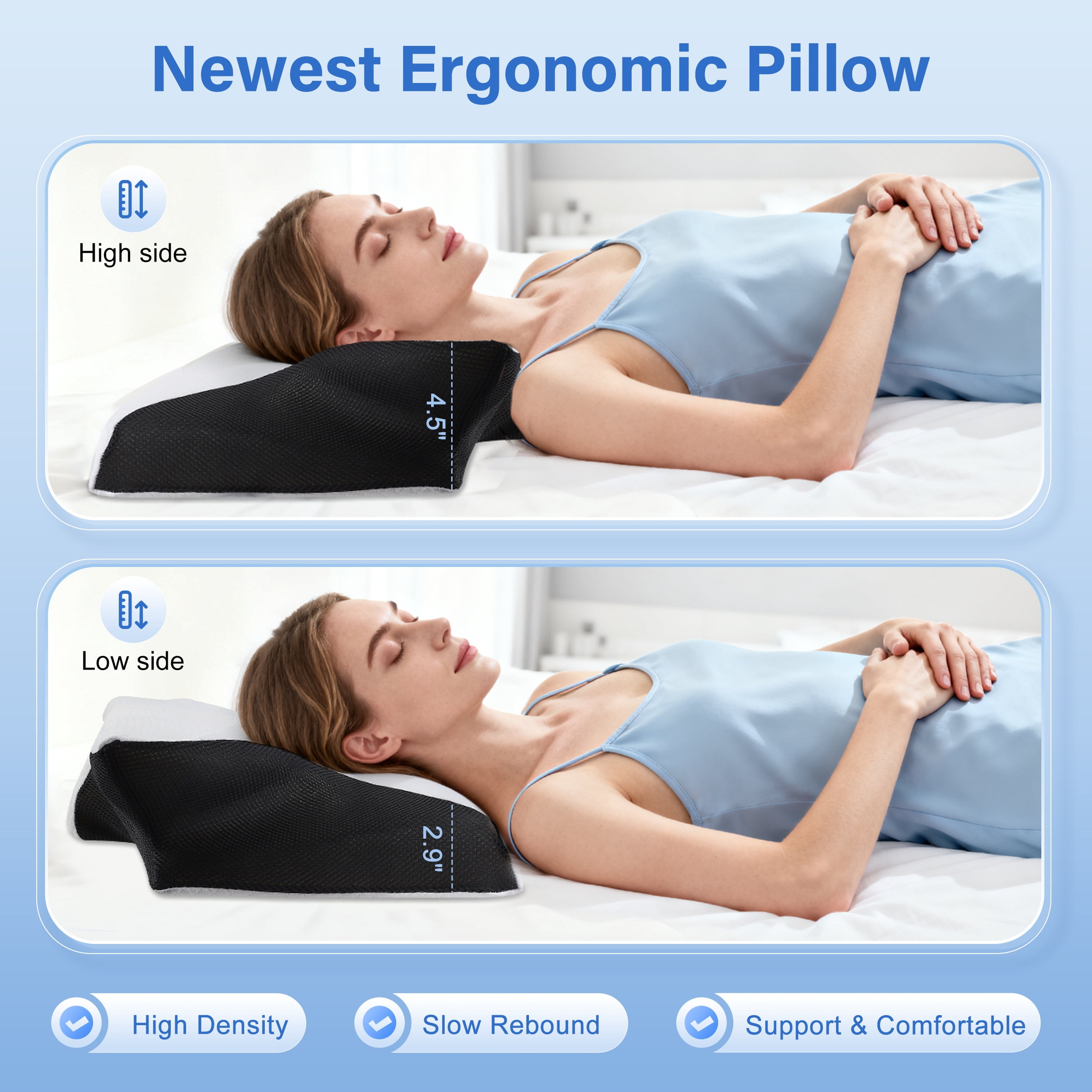 RELOIVE Cervical Neck Pillow for Pain Relief,Contour Memory Foam Pillow,Ergonomic Neck Support Pillow for Side Back Stomach Sleepers with Pillowcase