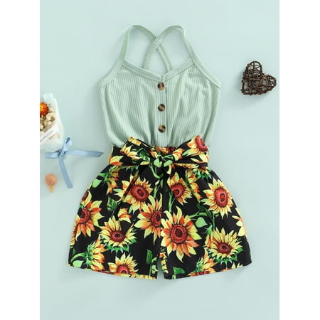 

Tempura Toddler Girls Short Jumpsuit Summer Sleeveless Floral Print One-Piece Strap Romper