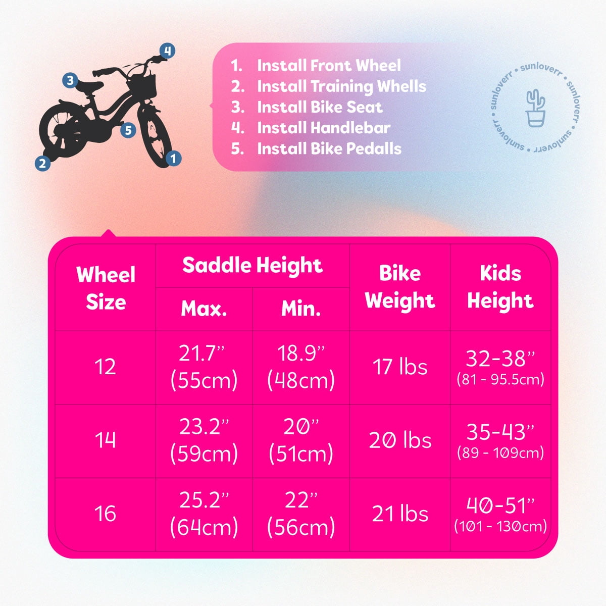Sunloverr Kids 12 Inch Bicycle for Girls Ages 3-5 Years
