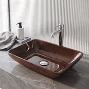 VIGO Donatello Artistic Rubywood Glass 18 in. L x 13 in. W x 4 in. H Rectangular Vessel Bathroom Sink