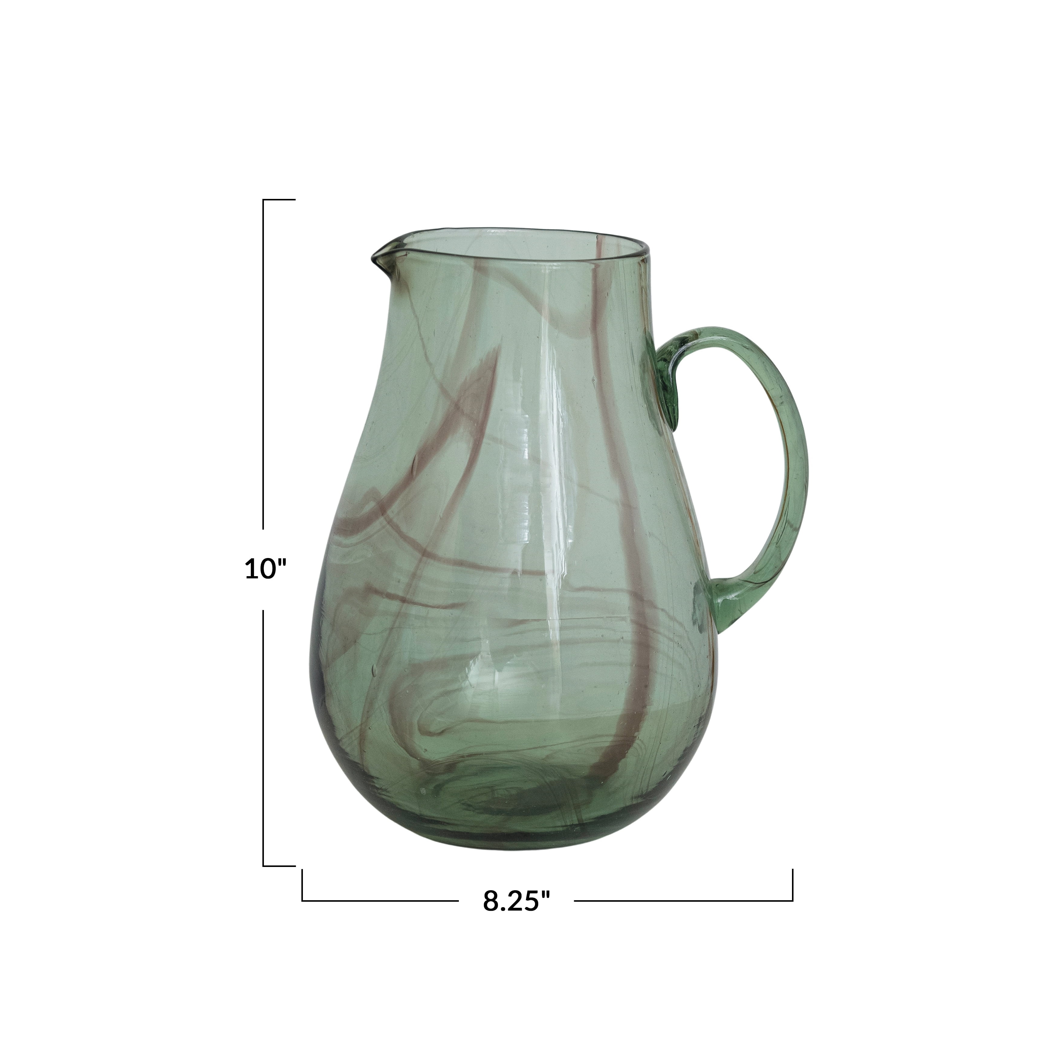Bloomingville Marbled Elegance Hand-Blown Glass Pitcher, Green and Purple