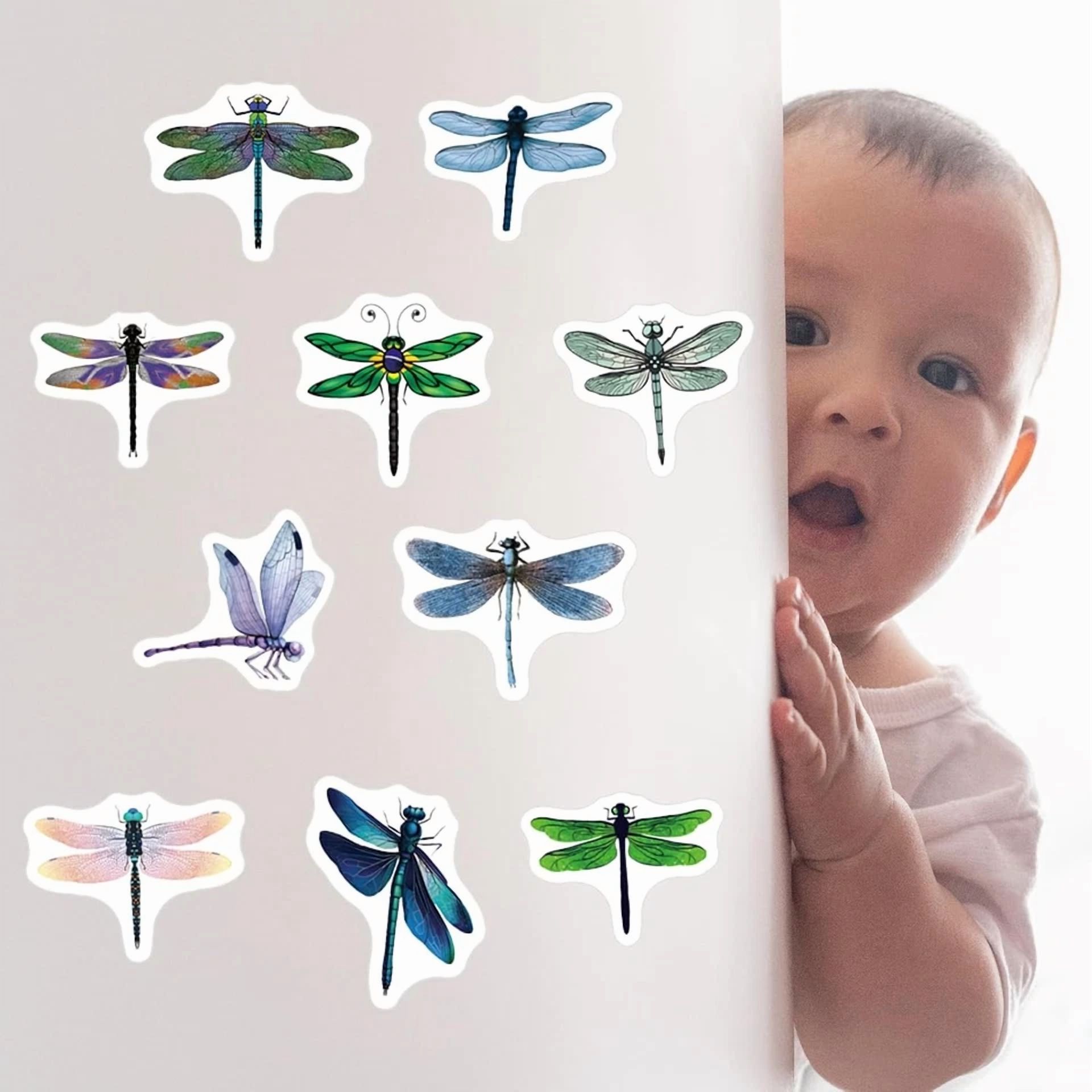 BUTTERFLY- 500 Pcs Dragonfly Stickers Roll For Kids, Mixed Theme Cyan