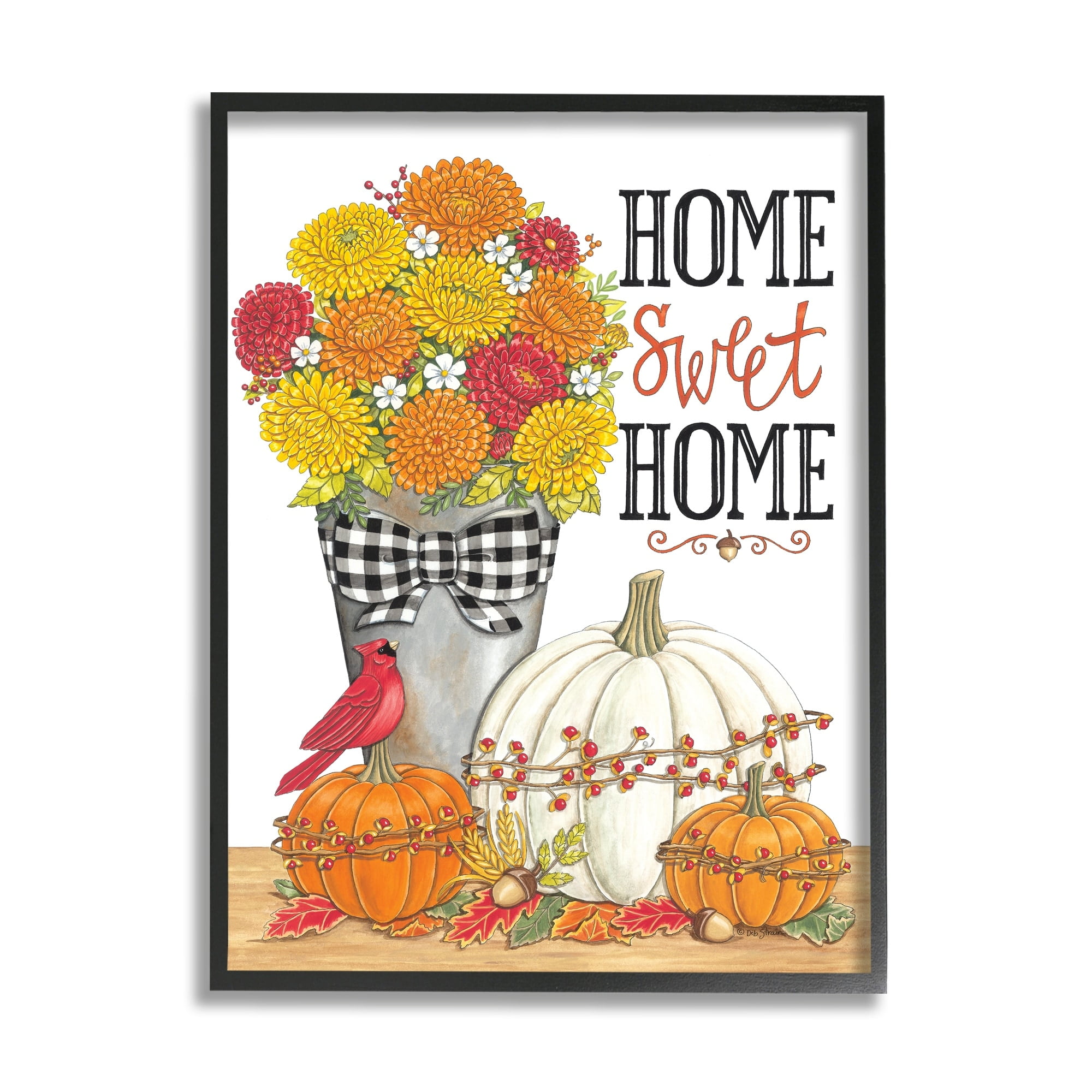 Home Sweet Home Autumnal Bouquet Tartan Ribbons Botanical & Floral Graphic Art Framed Art Print Wall Art