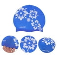thumbnail image 3 of Unique Bargains 1 Pc Waterproof Square Flower Pattern Swim Cap White Blue, 3 of 6