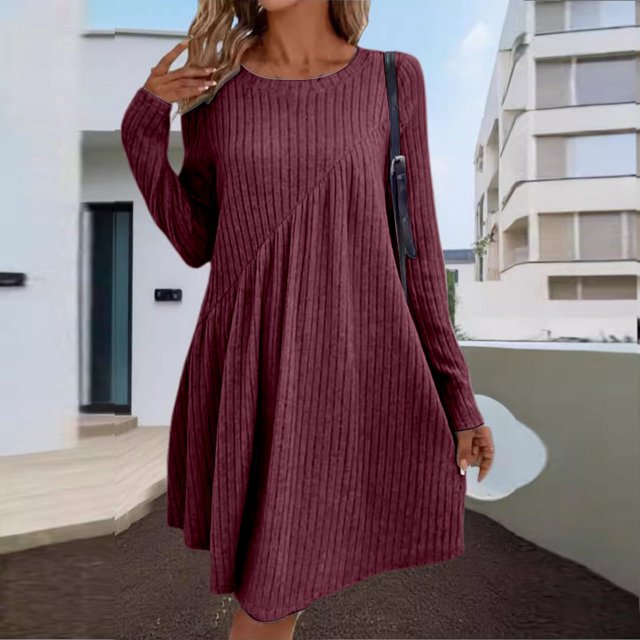 WILLBEST Vestido Floreado Para Mujer, Vestido Informal De Rayas Cepilladas Irregulares De Color Liso Para Primavera Y Otoño