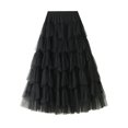 thumbnail image 4 of Ediodpoh Women's Skirts Fashion A Line Pleated Long Tutu Skirt Ruffle Mesh Calf Length Chiffon High Waist Ballet Skirt Black One Size, 4 of 8