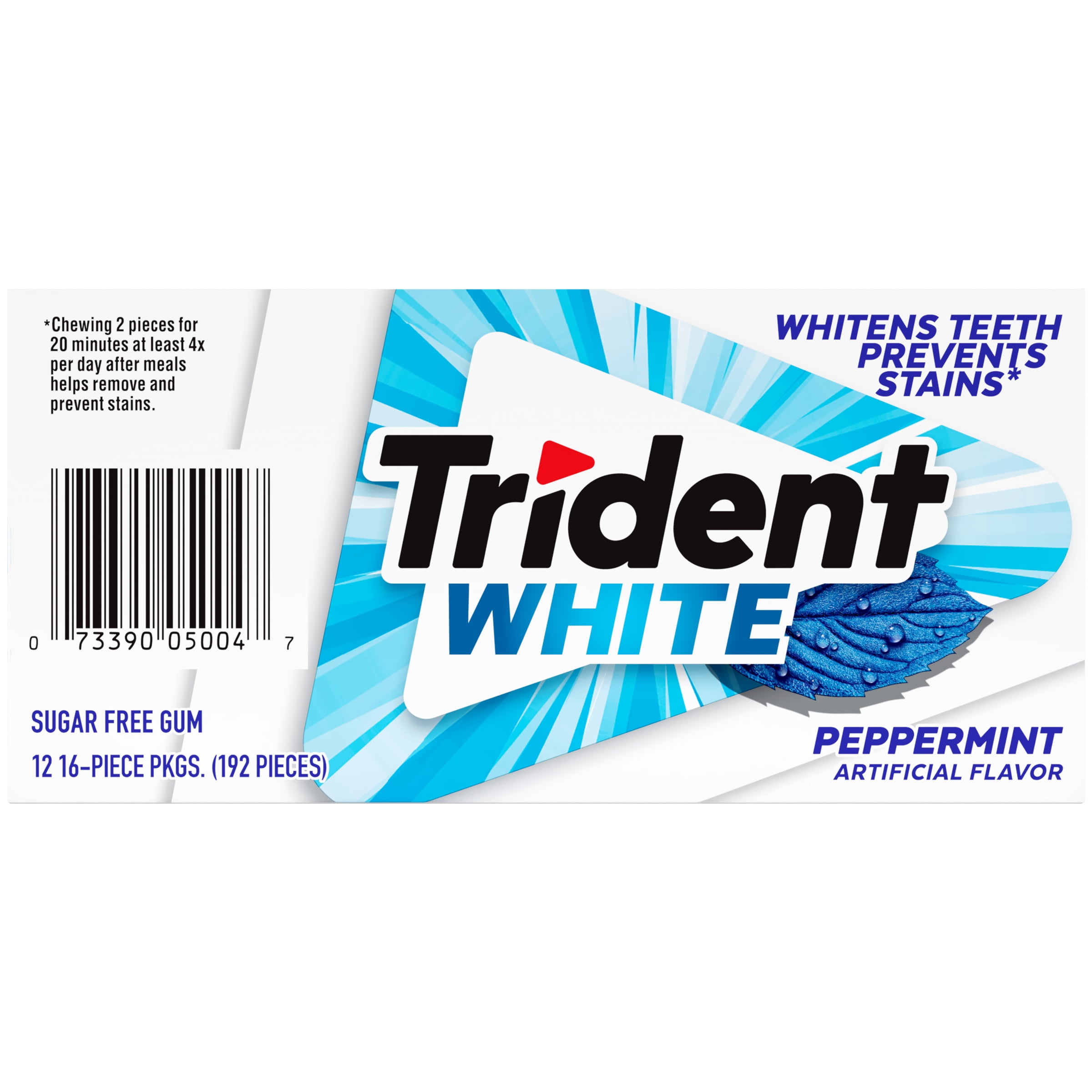 Trident White Peppermint Sugar Free Gum, 12 Packs of 16 Pieces (192 Total Pieces)