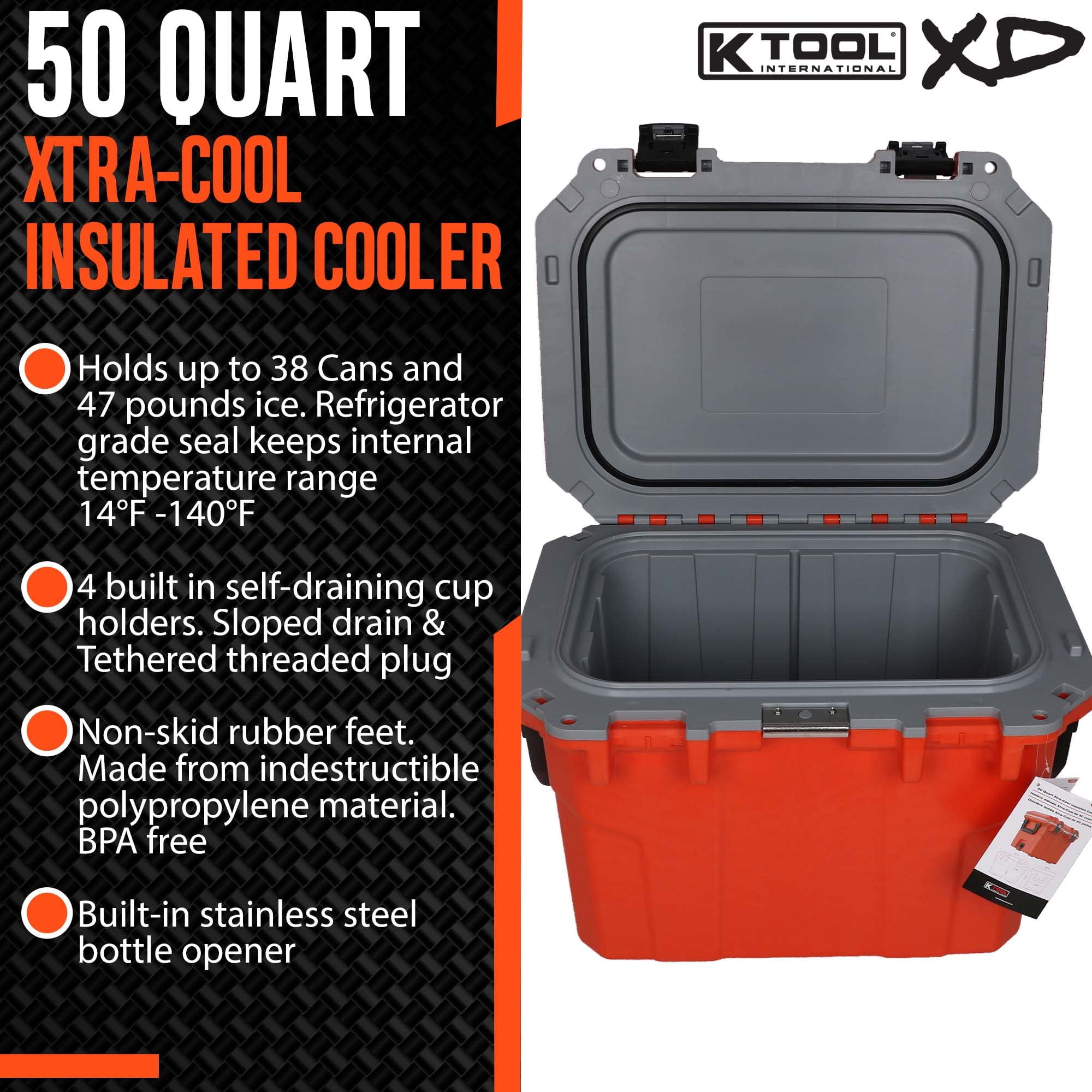 K Tool International XD50-T Xtra-Cool Insulated Cooler, 50 Quart