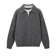 thumbnail image 4 of DHFJKG Mens Knitted Jacquard Sweaters 2 In 1 Top Turndown Collar Long Sleeve Loose Fit Textured-Knit Pullover Fall Winter Retro Casual Jumper Tops, 4 of 5