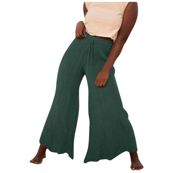 EDFBUYKRS Female Women Pants Casual Pants for Women High Waisted Jeans Women's Wide Legs Flowing Training Pants Drawstring Lace Temperament Pants Yoga Body Pants Flared Pants S