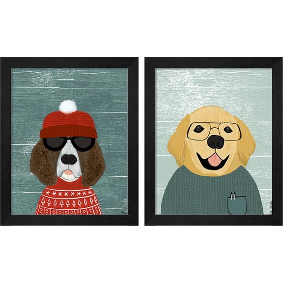 Great Art Now Spaniel & Retriever by Katie Doucette, 2 Piece Framed Art Set Each 9.25"W x 11.25"H