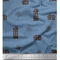 thumbnail image 1 of Soimoi Blue Georgette Viscose Fabric Snowflake & House Clip Art Decor Fabric Printed Yard 42 Inch Wide, 1 of 3
