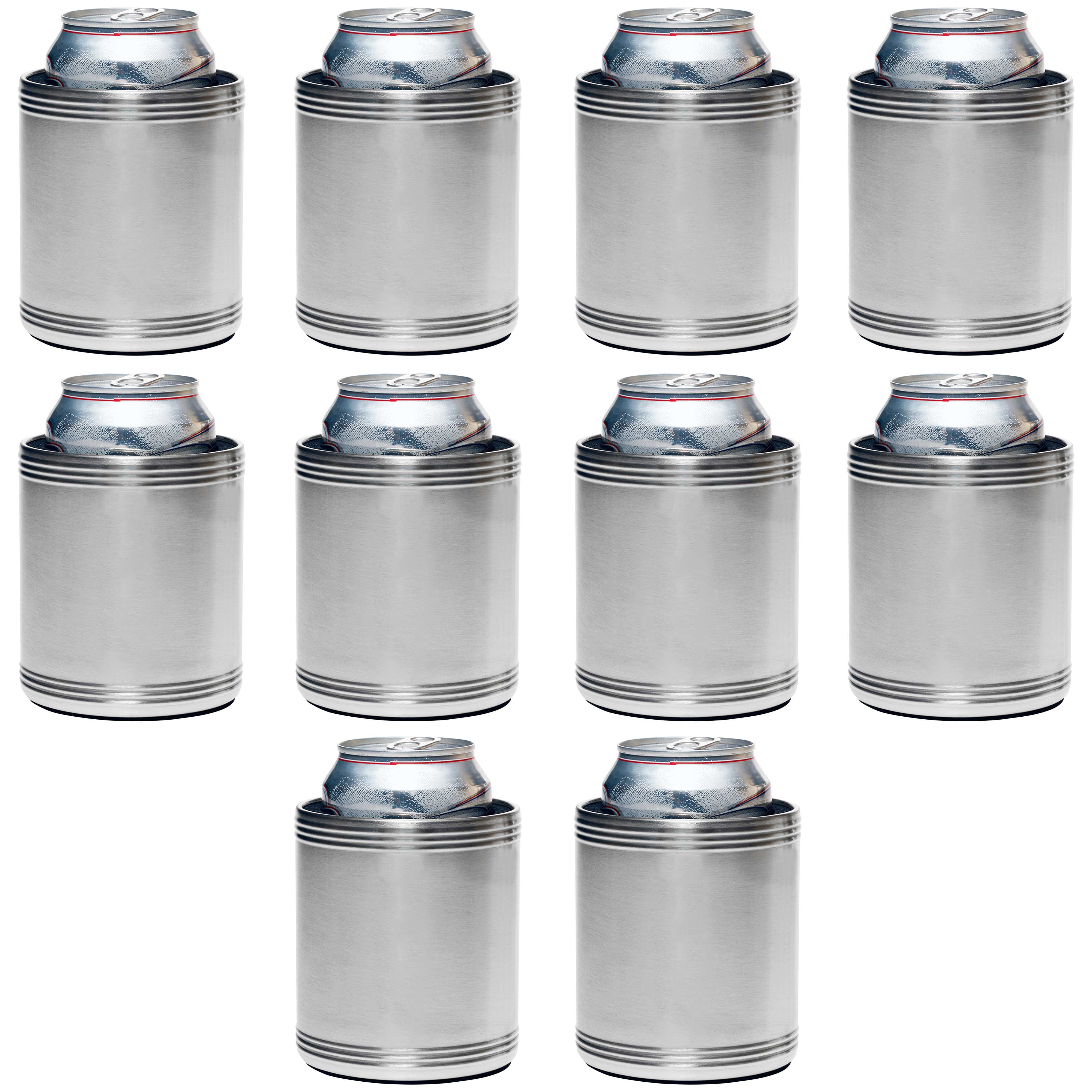 Stainless Steel Can Coolers Set of 10, Bulk Pack Great for Beer, Soda