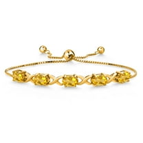 Gem Stone King 18K Yellow Gold Plated Silver Yellow Citrine Bracelet for Women (3.75 Cttw, Gemstone November Birthstone, Oval 7X5MM, Fully Adjustable up to 9 inches)