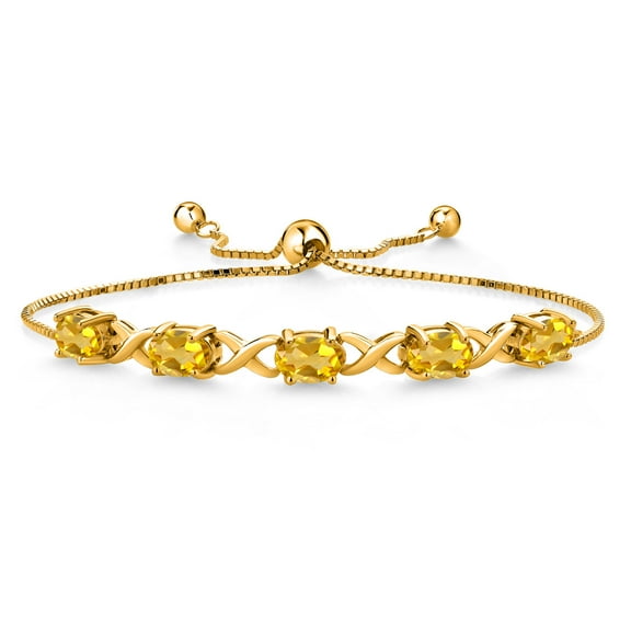 Gem Stone King 18K Yellow Gold Plated Silver Yellow Citrine Bracelet for Women (3.75 Cttw, Gemstone November Birthstone, Oval 7X5MM, Fully Adjustable up to 9 inches)