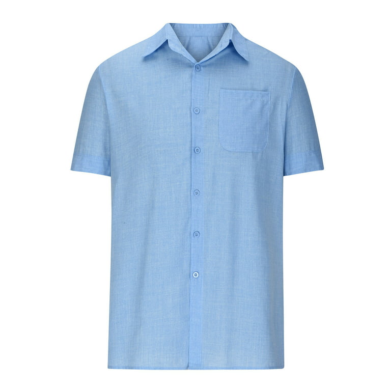 JWZUY Mens Lapel V Neck Fashion Tops Short Sleeve Solid Shirts Button Down  Casual Tshirt Blue XL