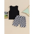 thumbnail image 4 of Bagilaanoe 2pcs Toddler Baby Boy Shorts Set Sleeveless Letter Embroidery Tank Tops + Checkerboard Shorts 6M 12M 18M 24M 3T Kids Casual Summer Clothes, 4 of 7