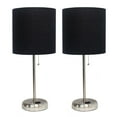 thumbnail image 1 of LimeLights Brushed Steel Stick Lamp with Charging Outlet and Fabric Shade 2 Pack Set, 1 of 7