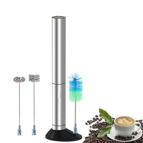 Handheld Milk Frother with 2 Spring Whisk Head Stand Brush Electric Foam Maker A256