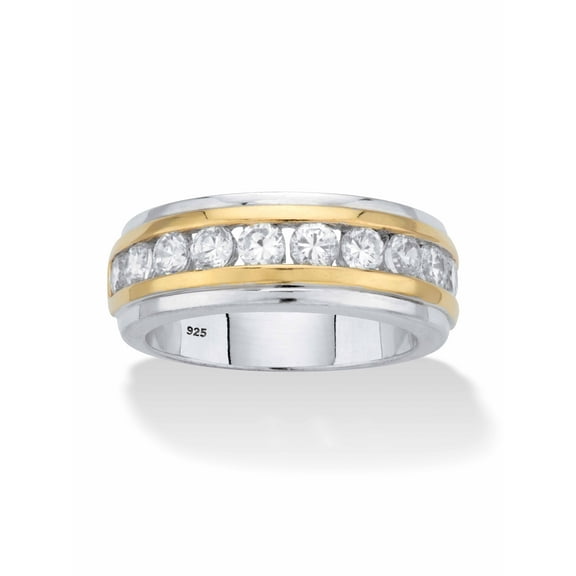PalmBeach Jewelry Men's Round Cubic Zirconia Two-Tone Ring 1.10 TCW in 18k Gold and Platinum-plated Sterling Silver