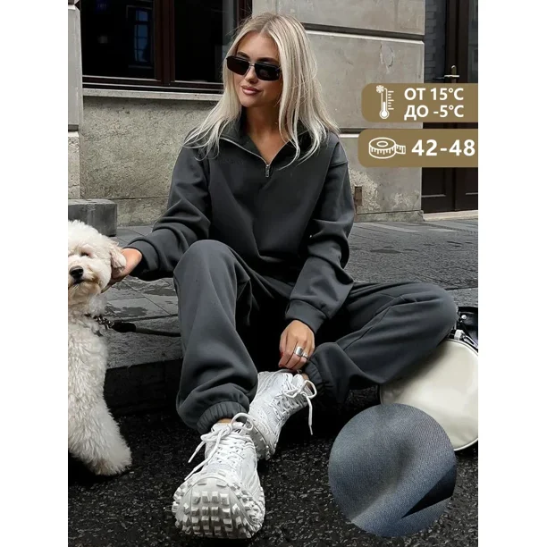 Chándal de otoño para mujer con cremallera, conjunto informal de dos piezas blanco de gran tamaño de algodón, pantalones deportivos clásicos para mujer