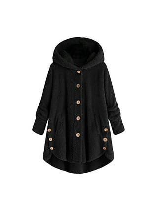 QIPOPIQ Clearance Jackets for Women Women Plus Size Button Plush Tops  Hooded Loose Cardigan Wool Coat Winter Jacket