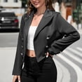 thumbnail image 4 of SWSMCLT Women's Blazer Jacket Crop Casual Long Sleeve Top Fall Fitted Business Casual Cotton Cozy Blazer Black 16, 4 of 4