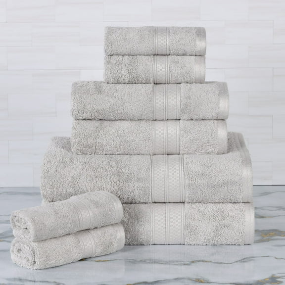 Superior 8-Piece Ultra-Soft Bamboo Bath Towel Set for Bathroom, Spa, and Gym, Chrome