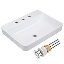 Aquaterior 23" Rectangle Bathroom Vessel Sink Drop in Ceramic Semi Recessed Basin with Pop up Drain