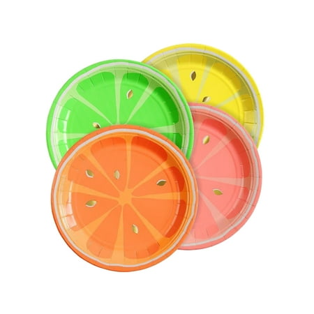 

8PCS 7 Inches Disposable Dessert lemon Plates Round Fruit Design Cake Paper Dish Decoration for Bithday Summer Party (Assorted C