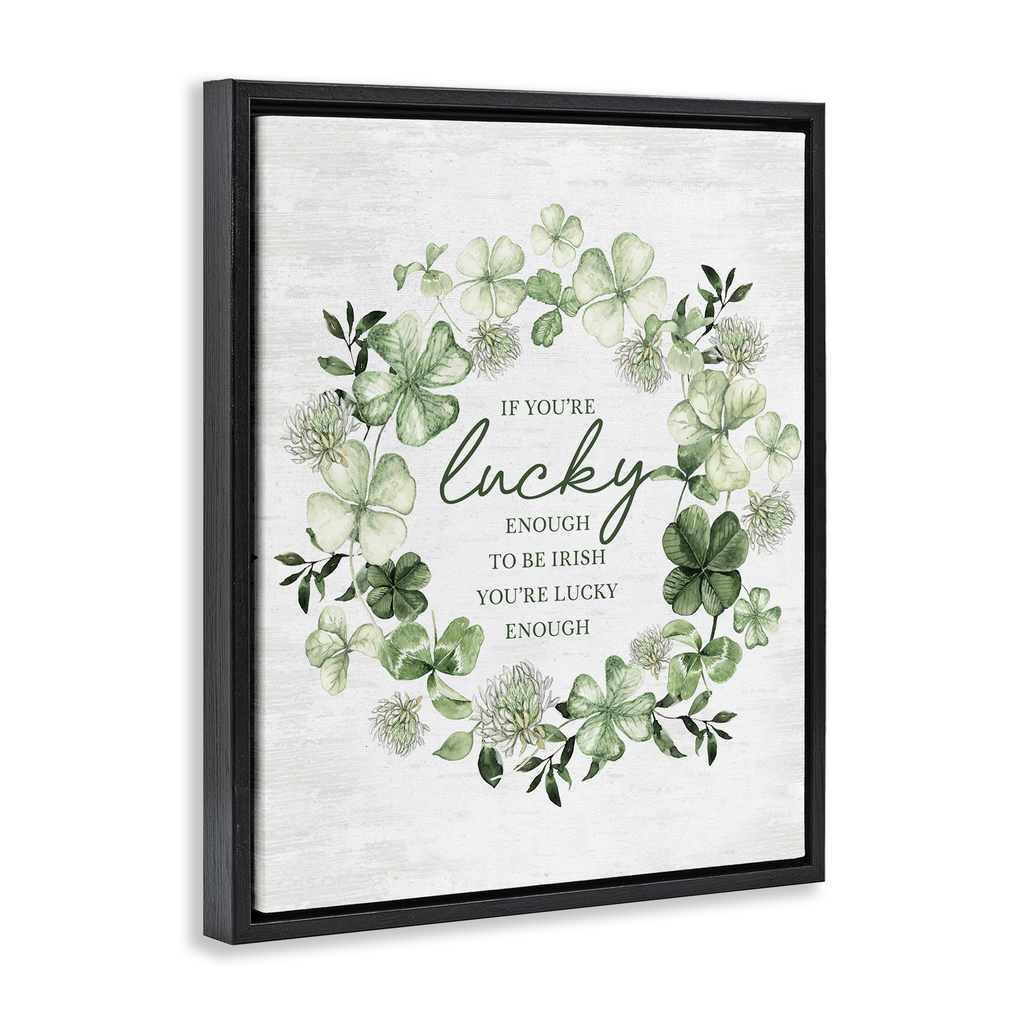 Stupell Industries Inspiring Lucky Wreath Botanical & Floral Painting Black Floater Framed Canvas Art Print Wall Art, 17 x 21