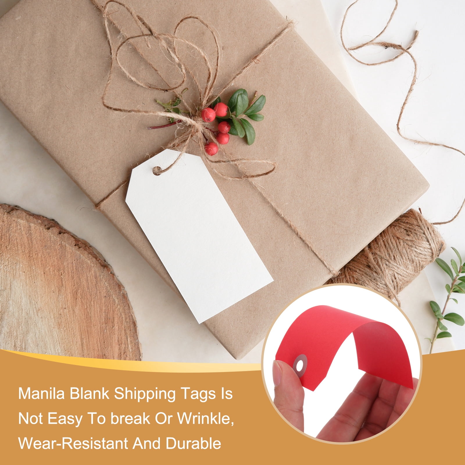 Uxcell Blank Shipping Tags Shipping Tags with Wire Manila Hang Label Tags with Reinforced Eyelet for Inventory Gift Label Orange 4-3/4"