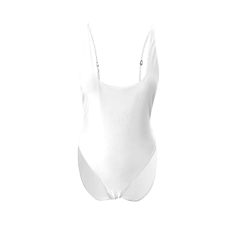 White Basic Scoop Swimsuit, Swimwear