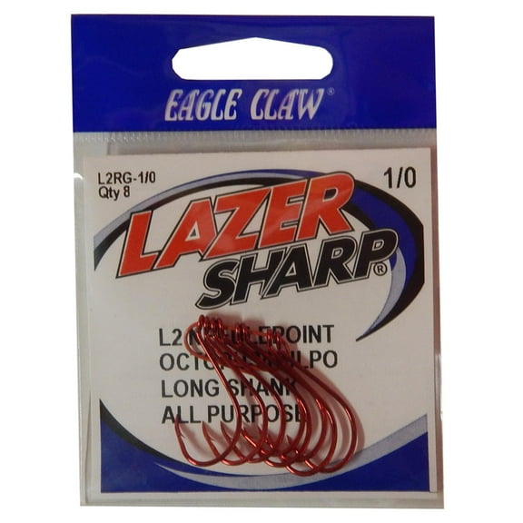 Eagle Claw L2RGH-1/0 Lazer Sharp Octopus Fishing Hook Size 1/0 Needle