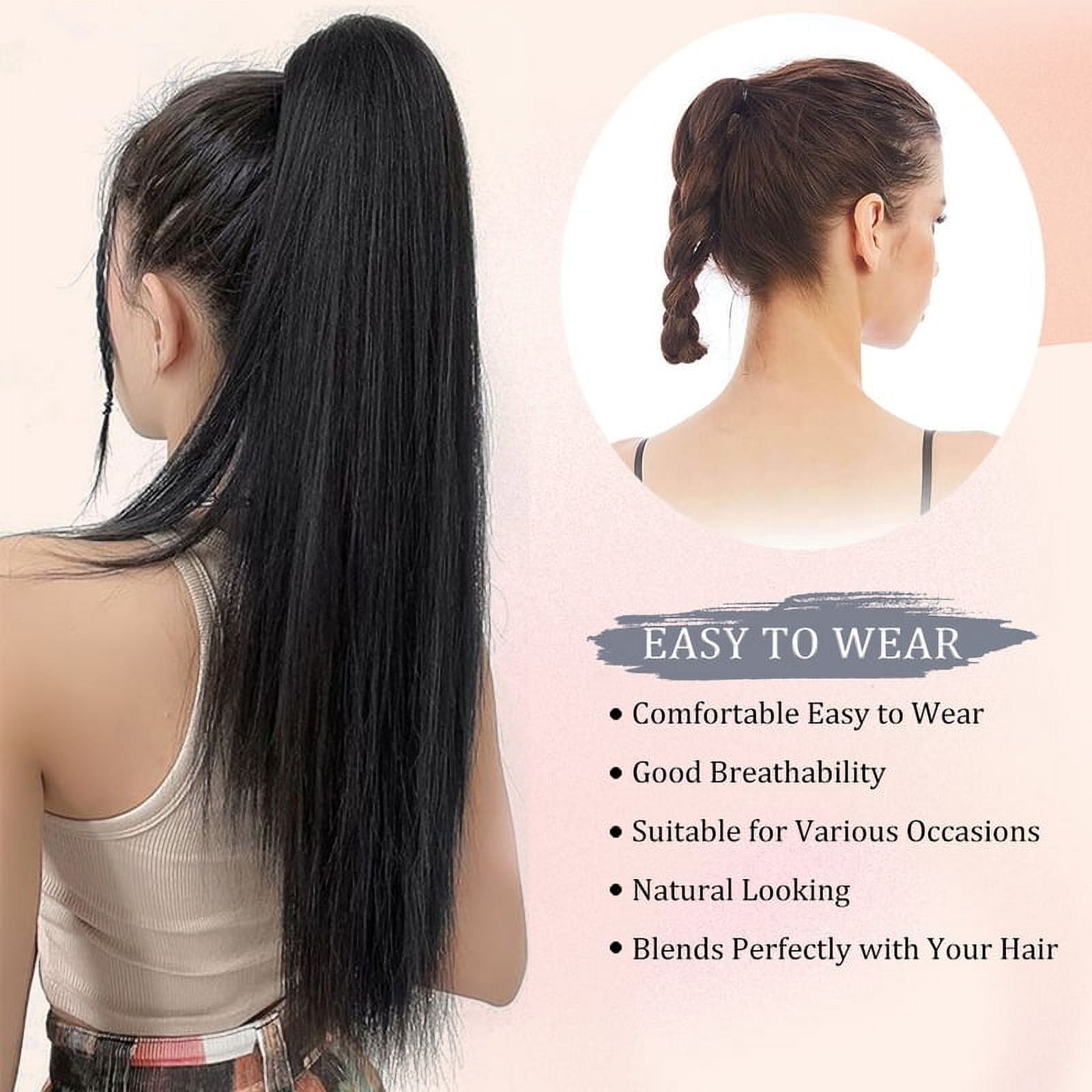 Claw Clip in Ponytail Extension 20 Inch Long Straight Synthetic Hair Extension for Women Girls