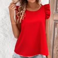thumbnail image 4 of Womens Ruffle Short Sleeve Tops Casual Crewneck Loose Fit T Shirt 2025 Summer Shirts Work Business Blouse, 4 of 6