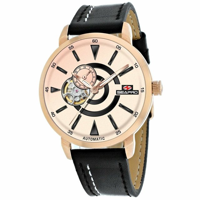 Seapro SP0144 Elliptic 42MM Men's Chronograph Black Leather Watch