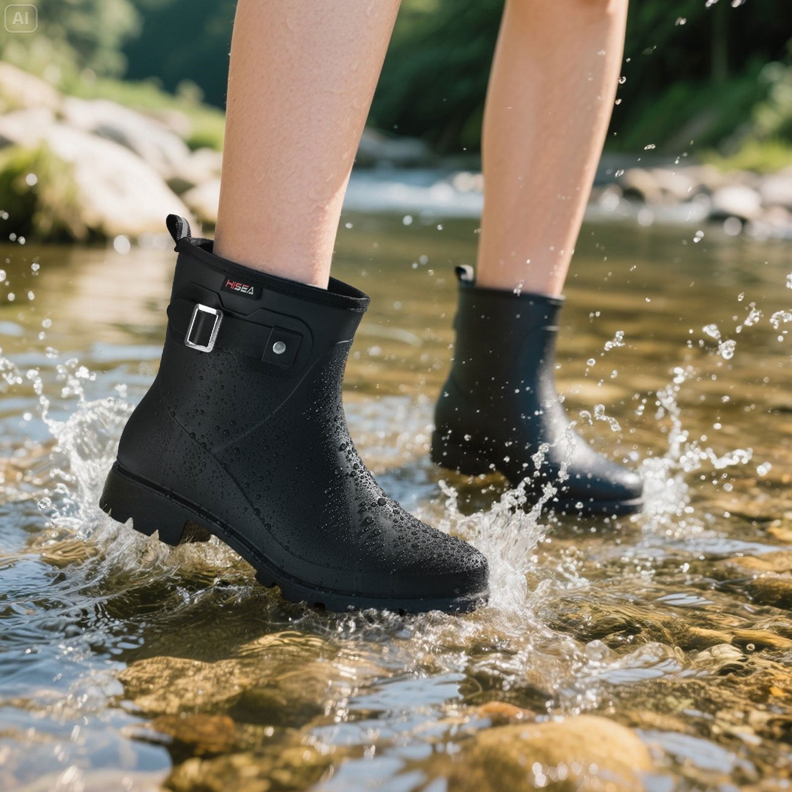 HISEA Women's Waterproof Ankle Rain Boots, Anti-Slip Short Garden Shoes with Comfortable Insole for Outdoor Work & Walking，Black，Size 10