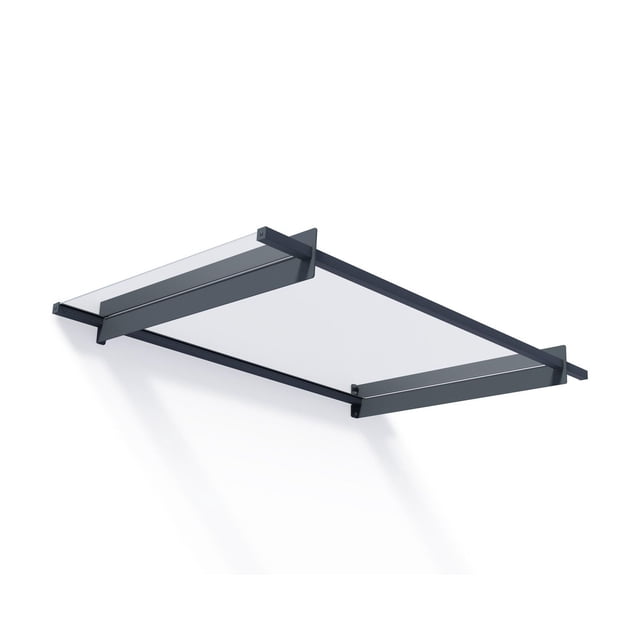 CANOPIA by PALRAM Nancy 3 ft. x 5 ft. grey fixed door and window awning with transparent panel and sturdy metal frame.