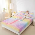 thumbnail image 4 of Homewish Ribbon Initial J Letter Full Size Sheets, Dreamy Cartoon Rainbow Bed Sheets, Glitter Stars Print Sheet Sets, Super Cozy Room Decor, 4 Pieces, 4 of 7