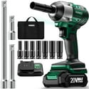 KIMO 20V Cordless High Torque Impact Wrench Kit with 1-Hour Fast Charger LED Light 7 Sockets 3 Extension Bars