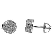 BLING CARTEL Men's Real Solid 925 Sterling Silver Iced Hip Hop Earrings Flooded Out 8MM Round Screw Back