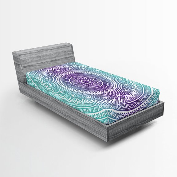 Ambesonne Blue and Purple Fitted Sheet, Hippie Mandala, Twin Size, Purple