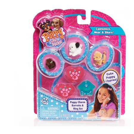 Puppy in My Pocket Charm Puppies with Pink Barettes Blue Ring Version 1