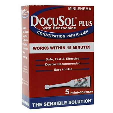 4 Pack DocuSol Plus with Benzocaine Constipation Pain Relief 5 Mini Enemas