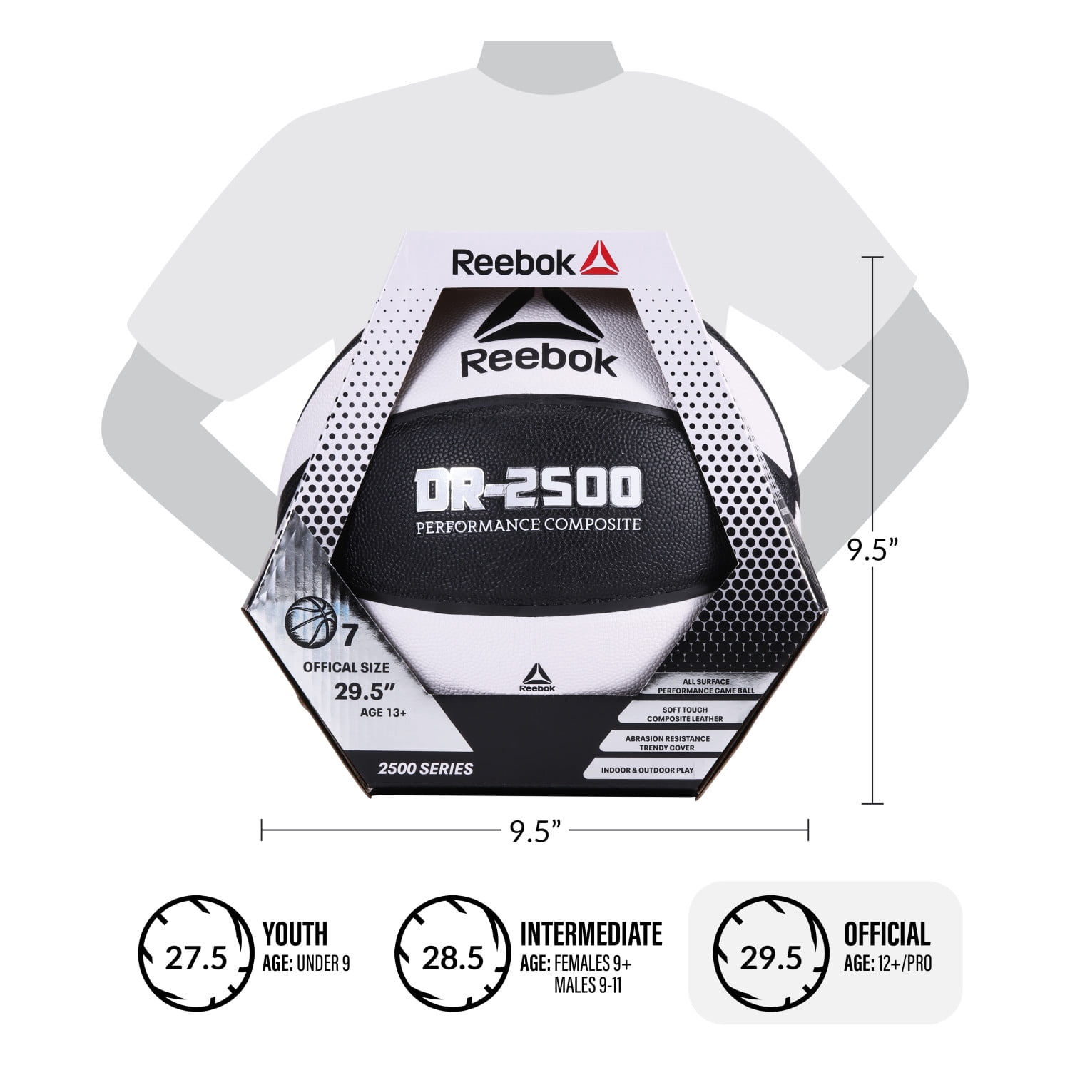 Reebok Basketball Bundle with Official Size 7 Ball, Hand Pump & Mesh Bag – Indoor Outdoor Basketball Set for Adults & Teens