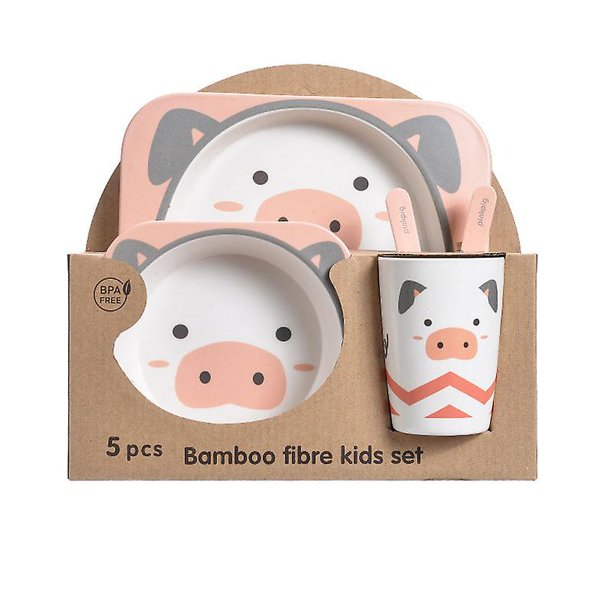 Bamboo Kids Plates And Bowl Set For Children 5 Piece Toddler