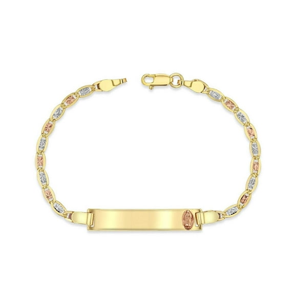 14K Tri-Color (Yellow, White, Rose) Gold 3mm Chain Baby ID Bracelet with Rose Gold Guadalupe