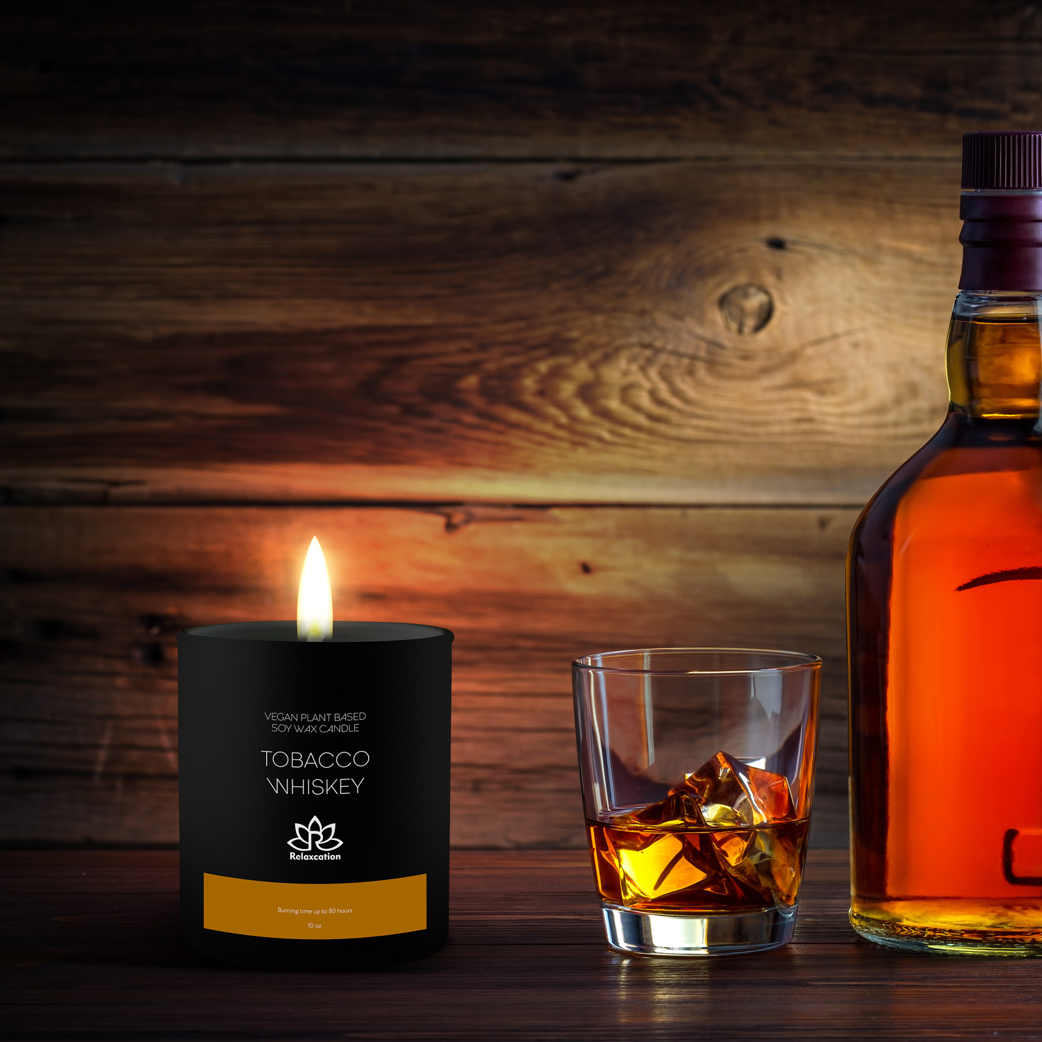 Soy Wax Candle in Glass Jar Warm Spicy Tobacco Whiskey Clean Burn up to 80 Hours Handmade in USA Natural and Safe by Relaxcation 10 oz