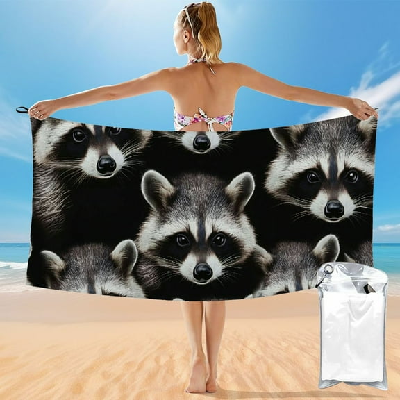 Autua Raccoons Animal Personalized Beach Towels Quick Dry Pool Towel Lightweight Beach Blanket  55x27.5in